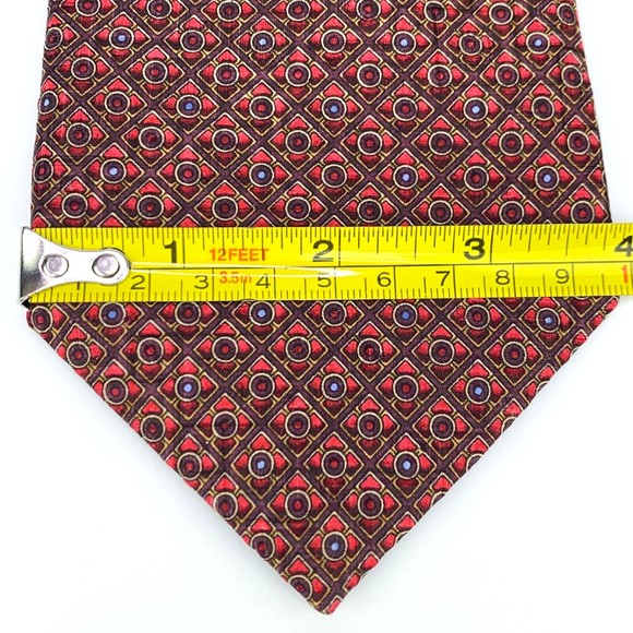 KOLTE Couture Red Plaid Circles Dots Geometric 100% Silk Necktie Hand Made Italy - Picture 12 of 12
